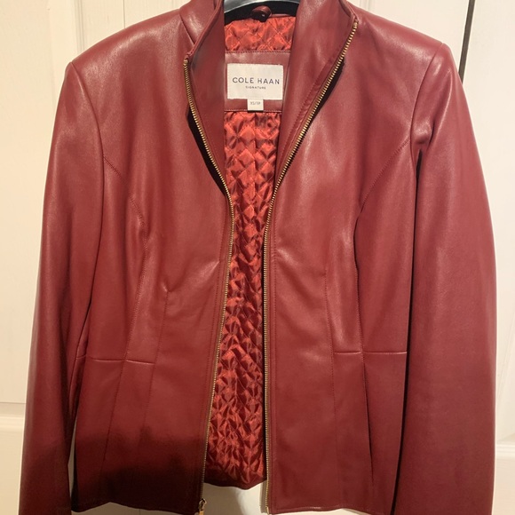 Cole Haan faux leather jacket XS burgundy - Picture 2 of 7